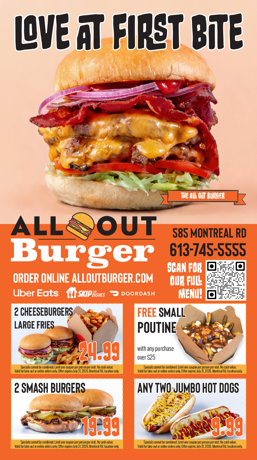 All Out Burger Vanier Menu