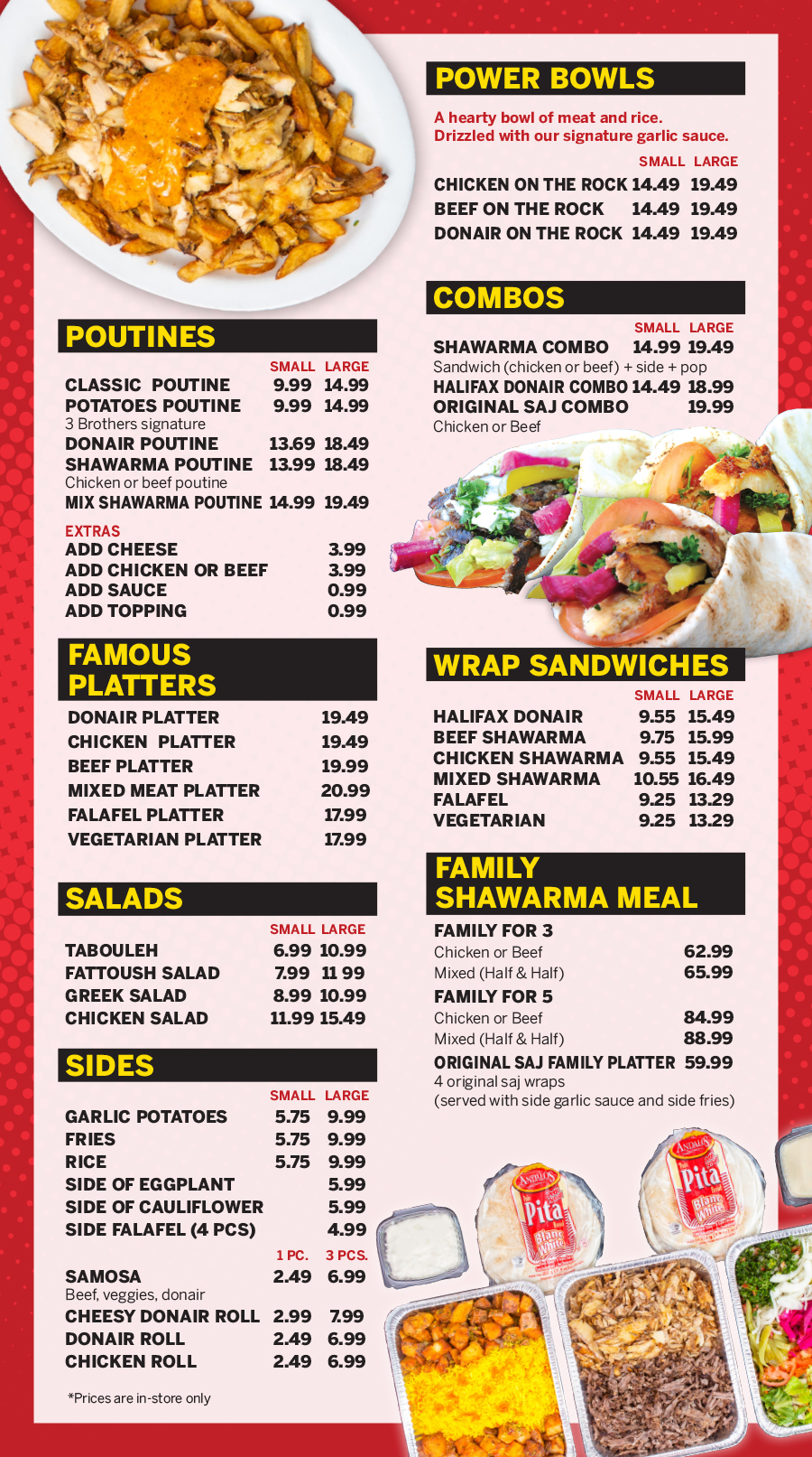 3 Brothers Shawarma and Poutine Menu
