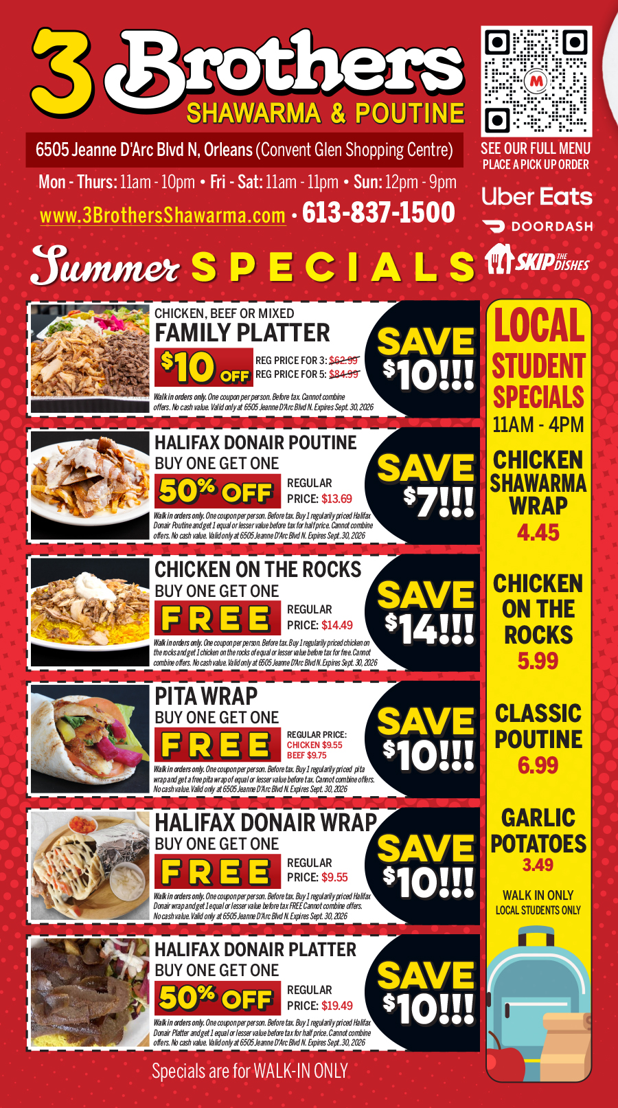 3 Brothers Shawarma and Poutine Menu