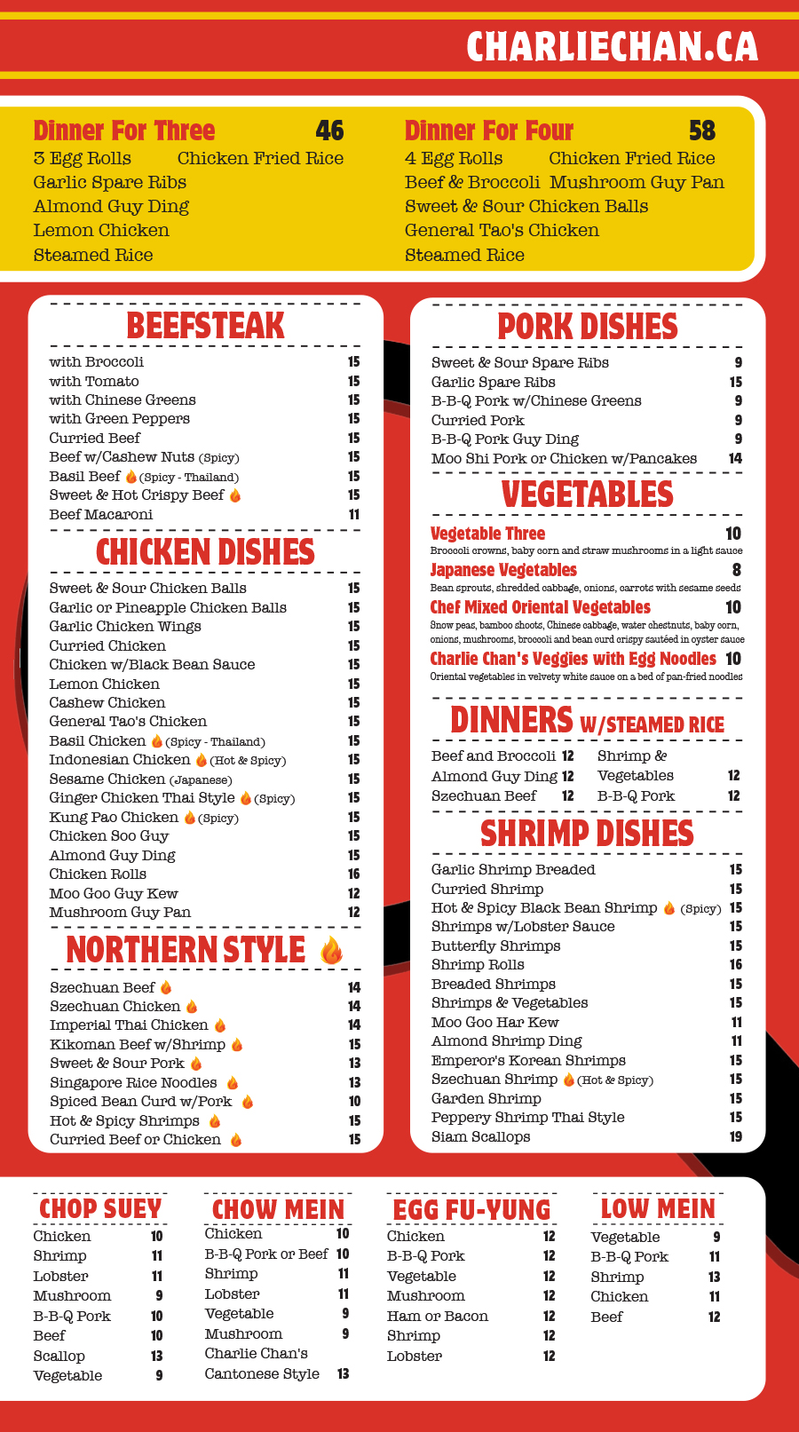 Charlie Chan Menu
